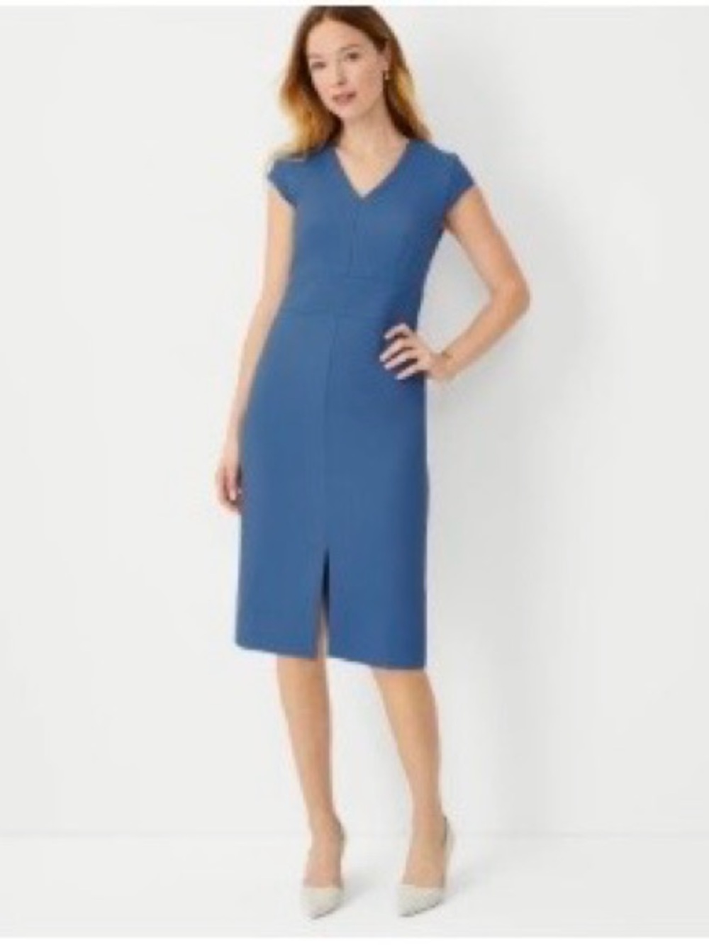 Ann Taylor - Sz 2 Petite Cap Sleeve V-Neck Sheath Dress - Cool Azul
